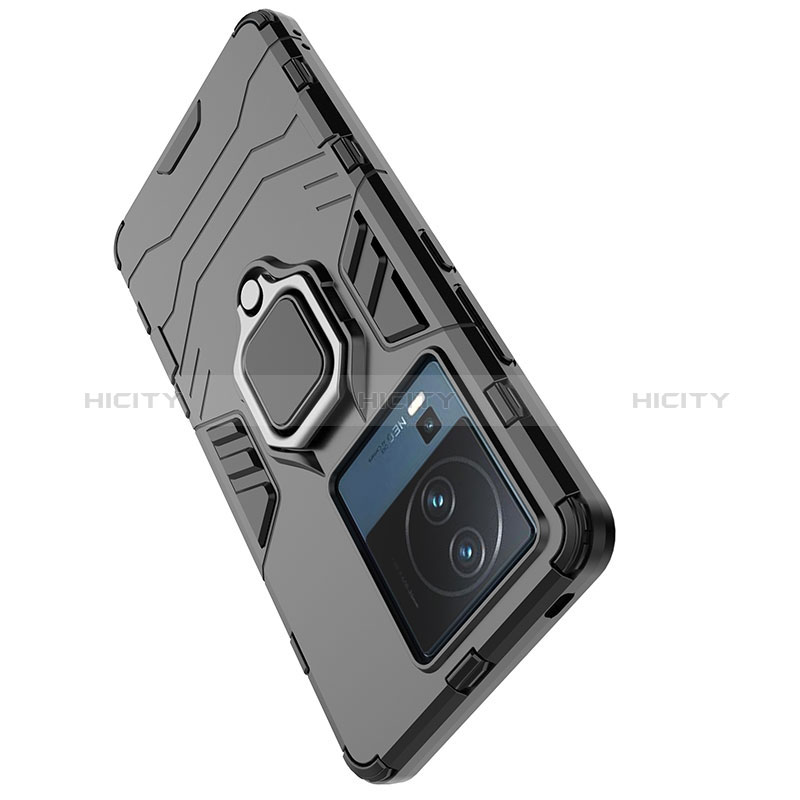 Silikon Hülle Handyhülle und Kunststoff Schutzhülle Hartschalen Tasche mit Magnetisch Fingerring Ständer für Vivo iQOO Neo7 5G
