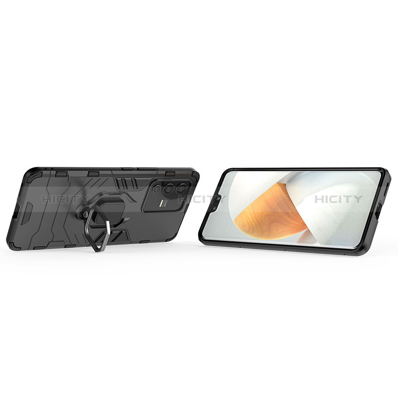 Silikon Hülle Handyhülle und Kunststoff Schutzhülle Hartschalen Tasche mit Magnetisch Fingerring Ständer für Vivo V23 Pro 5G