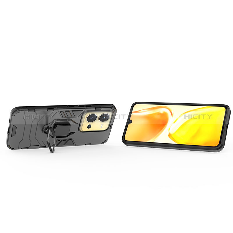 Silikon Hülle Handyhülle und Kunststoff Schutzhülle Hartschalen Tasche mit Magnetisch Fingerring Ständer für Vivo V25 5G groß