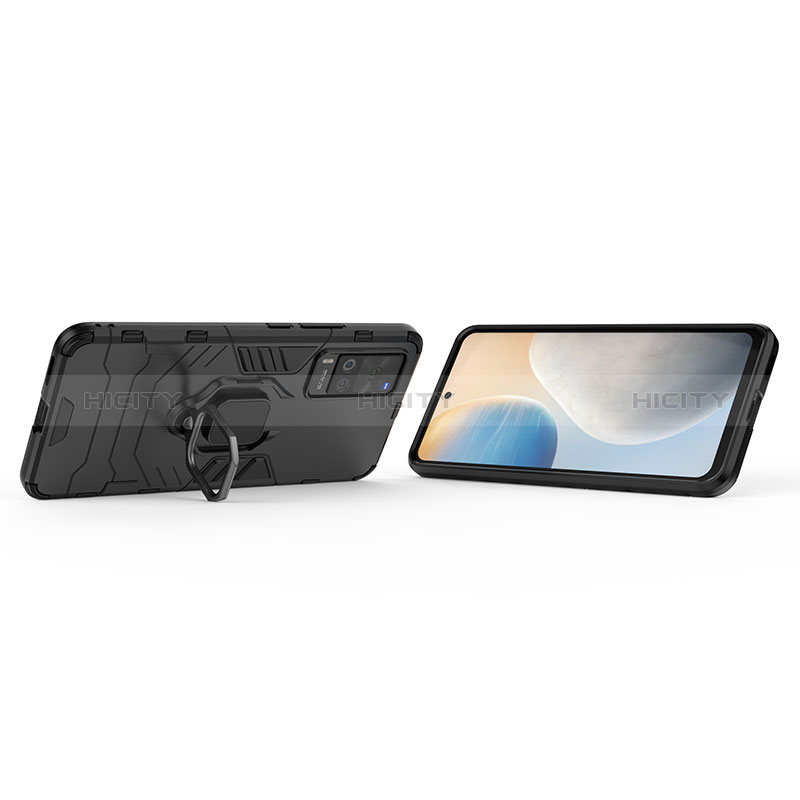 Silikon Hülle Handyhülle und Kunststoff Schutzhülle Hartschalen Tasche mit Magnetisch Fingerring Ständer für Vivo X60 Pro 5G groß