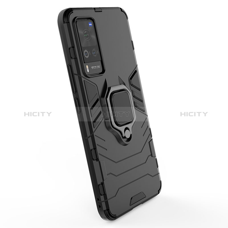 Silikon Hülle Handyhülle und Kunststoff Schutzhülle Hartschalen Tasche mit Magnetisch Fingerring Ständer für Vivo X60 Pro 5G groß