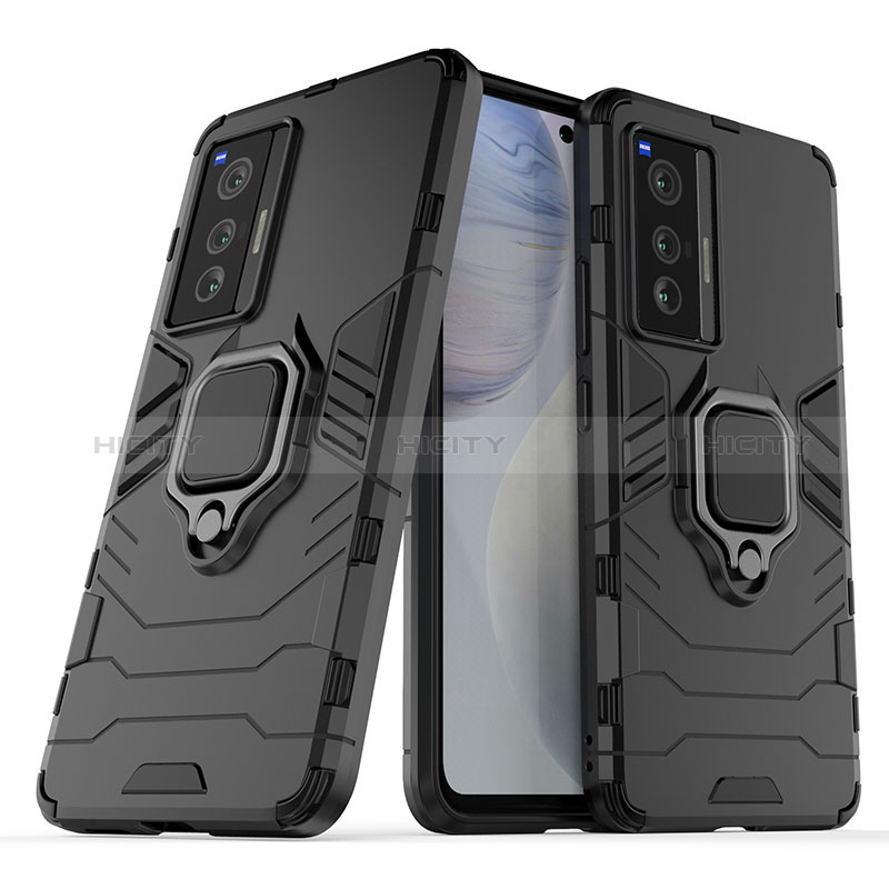 Silikon Hülle Handyhülle und Kunststoff Schutzhülle Hartschalen Tasche mit Magnetisch Fingerring Ständer für Vivo X70 5G