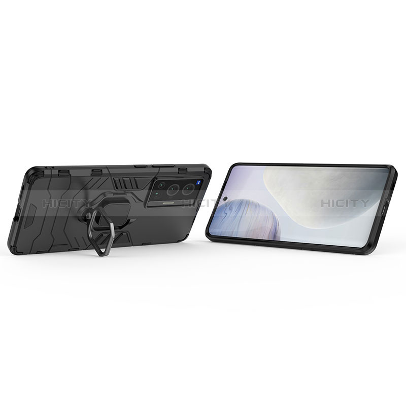 Silikon Hülle Handyhülle und Kunststoff Schutzhülle Hartschalen Tasche mit Magnetisch Fingerring Ständer für Vivo X70 Pro 5G