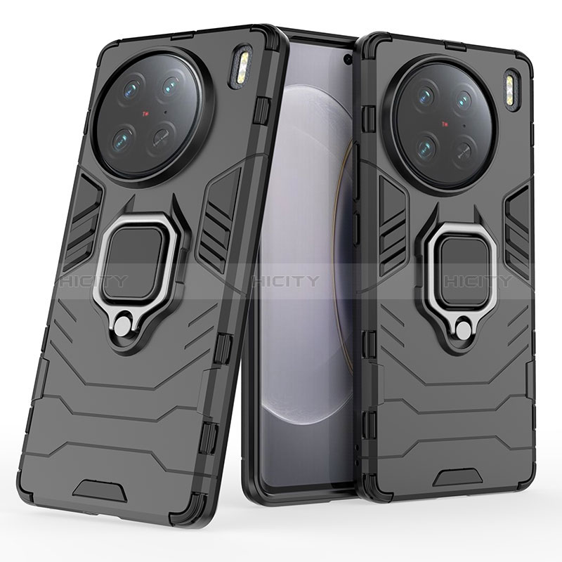 Silikon Hülle Handyhülle und Kunststoff Schutzhülle Hartschalen Tasche mit Magnetisch Fingerring Ständer für Vivo X90 Pro 5G
