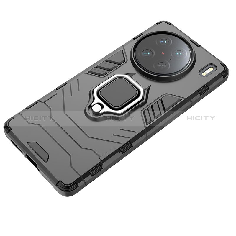 Silikon Hülle Handyhülle und Kunststoff Schutzhülle Hartschalen Tasche mit Magnetisch Fingerring Ständer für Vivo X90 Pro 5G