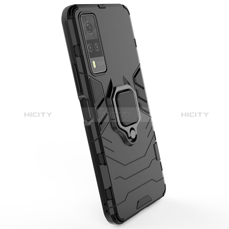 Silikon Hülle Handyhülle und Kunststoff Schutzhülle Hartschalen Tasche mit Magnetisch Fingerring Ständer für Vivo Y53s NFC