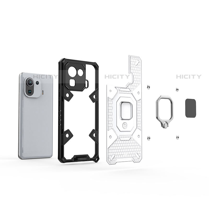 Silikon Hülle Handyhülle und Kunststoff Schutzhülle Hartschalen Tasche mit Magnetisch Fingerring Ständer für Xiaomi Mi 11 Pro 5G