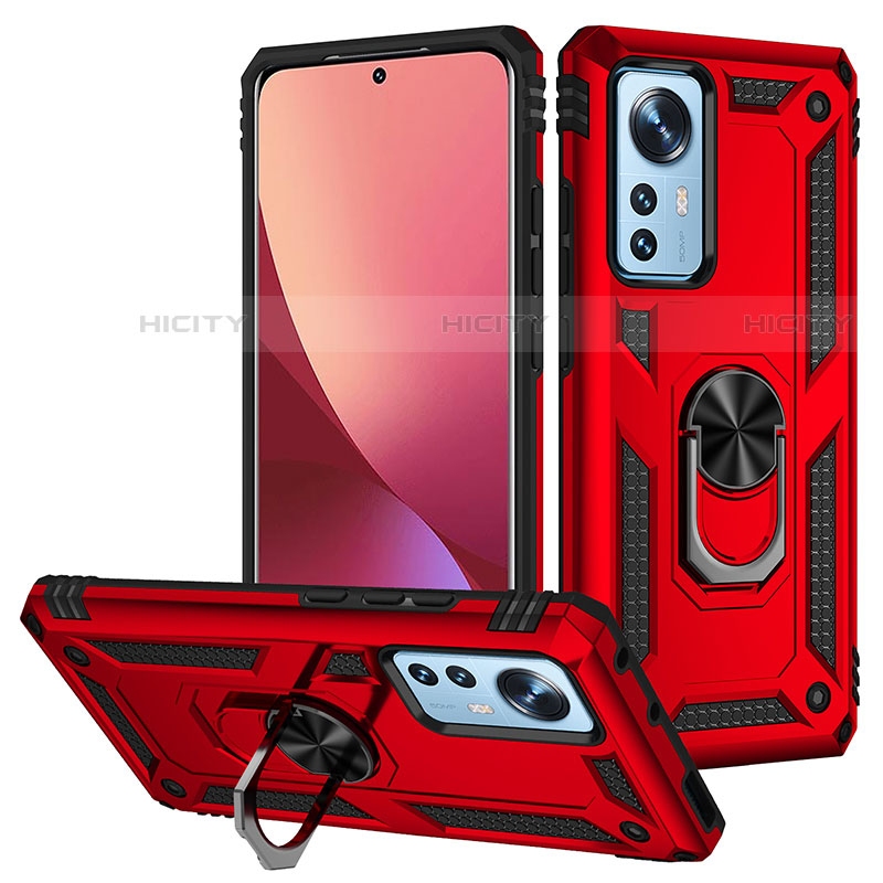 Silikon Hülle Handyhülle und Kunststoff Schutzhülle Hartschalen Tasche mit Magnetisch Fingerring Ständer für Xiaomi Mi 12S Pro 5G Rot Plus