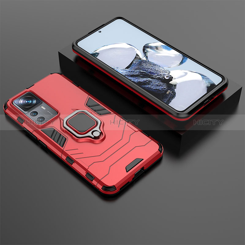 Silikon Hülle Handyhülle und Kunststoff Schutzhülle Hartschalen Tasche mit Magnetisch Fingerring Ständer für Xiaomi Mi 12T 5G Rot