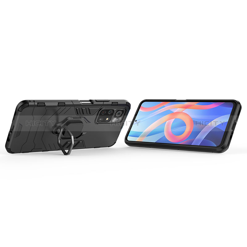 Silikon Hülle Handyhülle und Kunststoff Schutzhülle Hartschalen Tasche mit Magnetisch Fingerring Ständer für Xiaomi Poco M4 Pro 5G