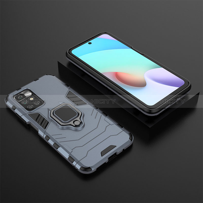 Silikon Hülle Handyhülle und Kunststoff Schutzhülle Hartschalen Tasche mit Magnetisch Fingerring Ständer für Xiaomi Redmi 10 (2022)