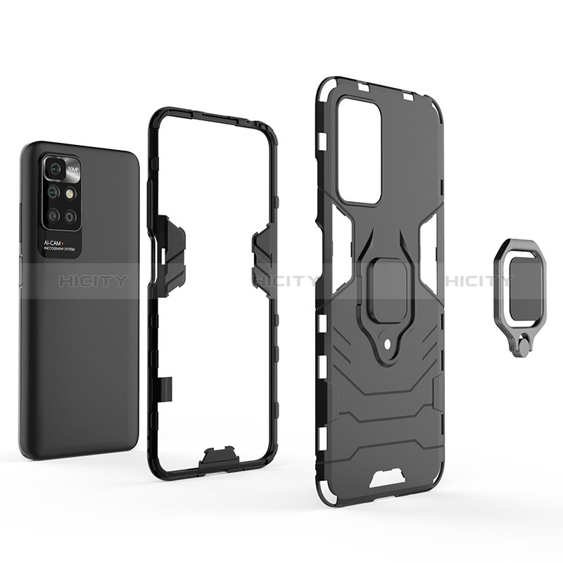 Silikon Hülle Handyhülle und Kunststoff Schutzhülle Hartschalen Tasche mit Magnetisch Fingerring Ständer für Xiaomi Redmi 10 (2022)