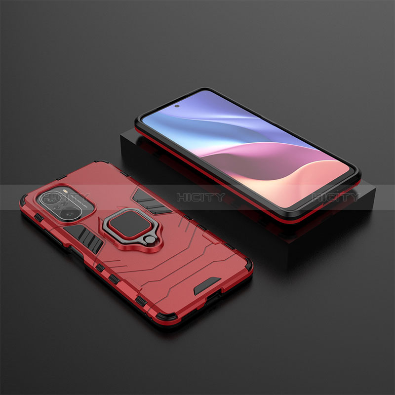 Silikon Hülle Handyhülle und Kunststoff Schutzhülle Hartschalen Tasche mit Magnetisch Fingerring Ständer für Xiaomi Redmi K40 Pro 5G Rot Plus