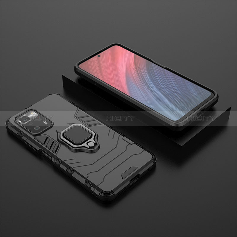 Silikon Hülle Handyhülle und Kunststoff Schutzhülle Hartschalen Tasche mit Magnetisch Fingerring Ständer für Xiaomi Redmi Note 10 Pro 5G groß