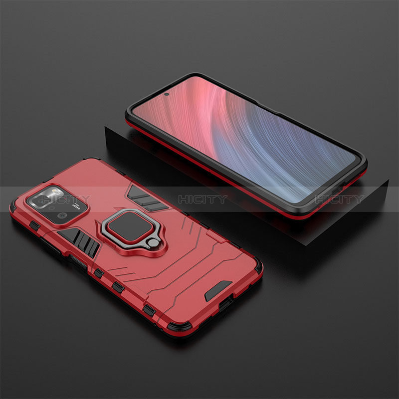 Silikon Hülle Handyhülle und Kunststoff Schutzhülle Hartschalen Tasche mit Magnetisch Fingerring Ständer für Xiaomi Redmi Note 10 Pro 5G Rot Plus