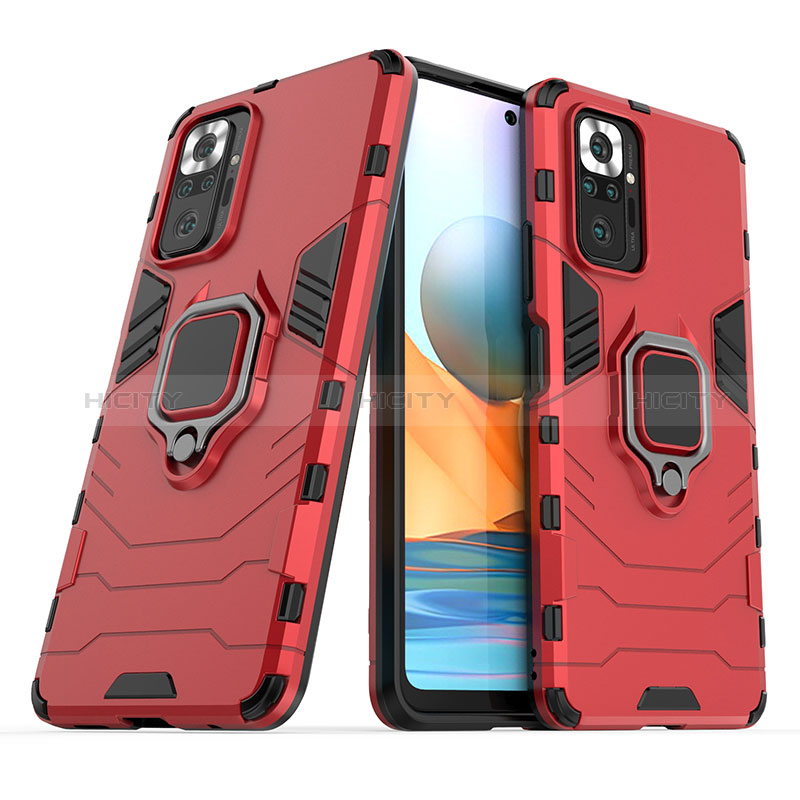 Silikon Hülle Handyhülle und Kunststoff Schutzhülle Hartschalen Tasche mit Magnetisch Fingerring Ständer für Xiaomi Redmi Note 10 Pro Max groß