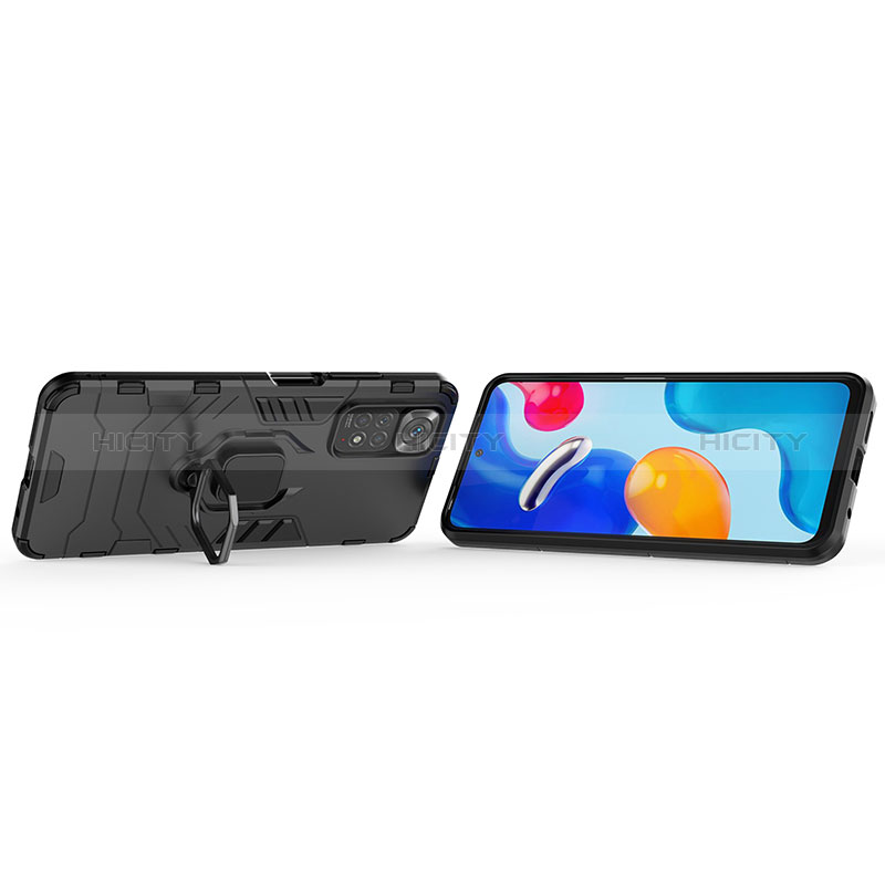 Silikon Hülle Handyhülle und Kunststoff Schutzhülle Hartschalen Tasche mit Magnetisch Fingerring Ständer für Xiaomi Redmi Note 11 4G (2022) groß