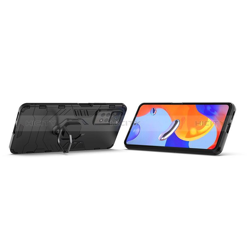 Silikon Hülle Handyhülle und Kunststoff Schutzhülle Hartschalen Tasche mit Magnetisch Fingerring Ständer für Xiaomi Redmi Note 11 Pro 4G groß