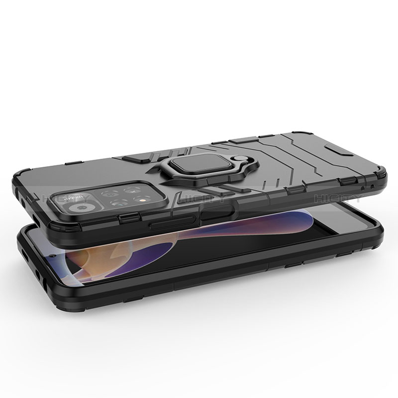 Silikon Hülle Handyhülle und Kunststoff Schutzhülle Hartschalen Tasche mit Magnetisch Fingerring Ständer für Xiaomi Redmi Note 11 Pro+ Plus 5G groß