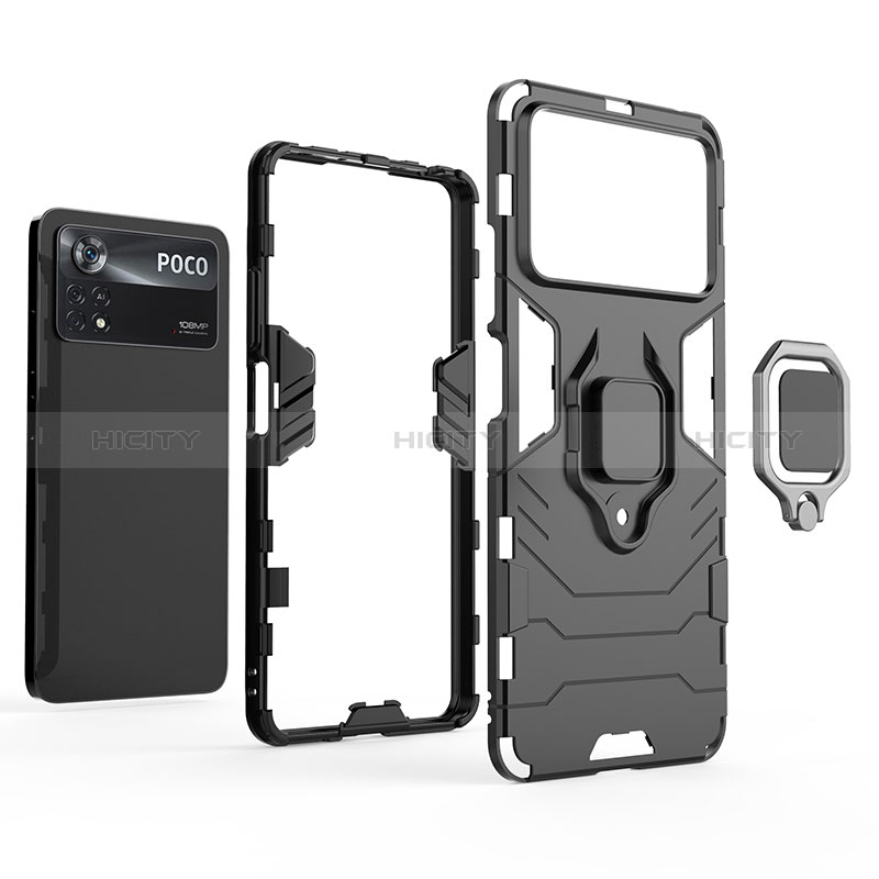 Silikon Hülle Handyhülle und Kunststoff Schutzhülle Hartschalen Tasche mit Magnetisch Fingerring Ständer für Xiaomi Redmi Note 11E Pro 5G