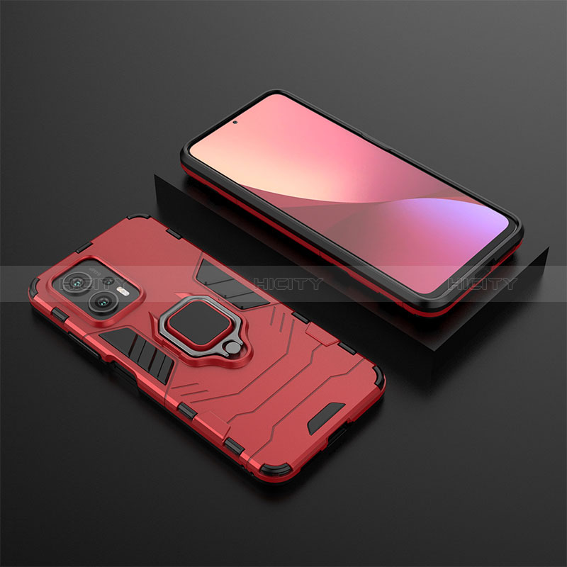 Silikon Hülle Handyhülle und Kunststoff Schutzhülle Hartschalen Tasche mit Magnetisch Fingerring Ständer für Xiaomi Redmi Note 11T Pro 5G Rot