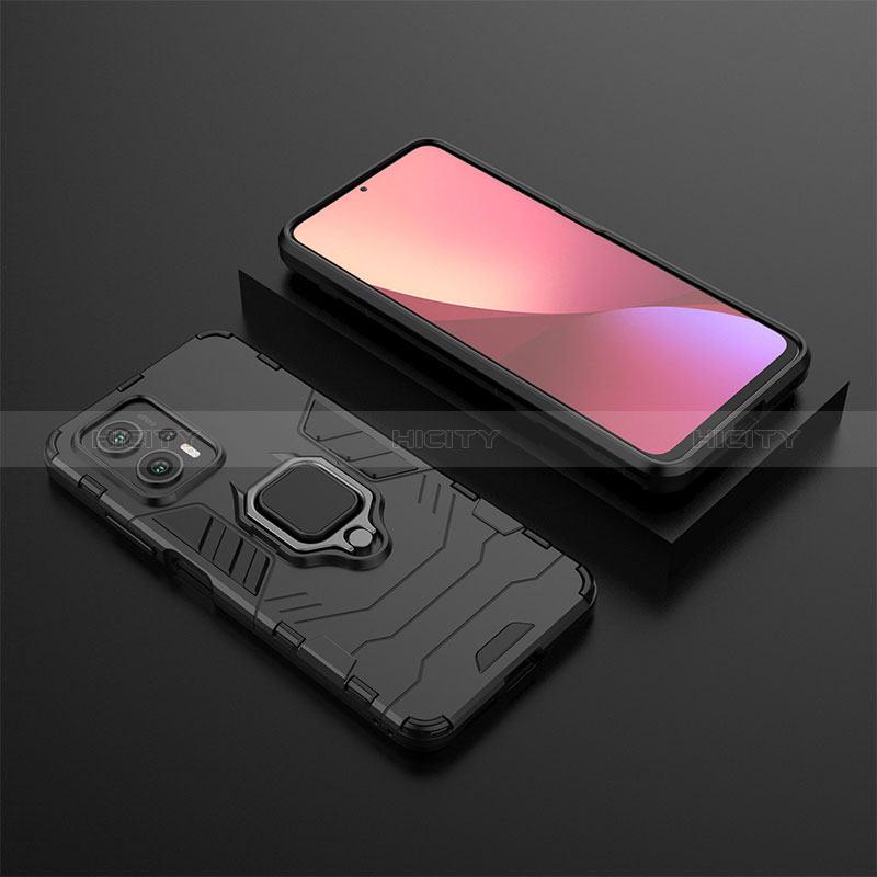 Silikon Hülle Handyhülle und Kunststoff Schutzhülle Hartschalen Tasche mit Magnetisch Fingerring Ständer für Xiaomi Redmi Note 11T Pro 5G Schwarz