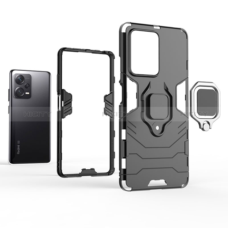 Silikon Hülle Handyhülle und Kunststoff Schutzhülle Hartschalen Tasche mit Magnetisch Fingerring Ständer für Xiaomi Redmi Note 12 Pro+ Plus 5G