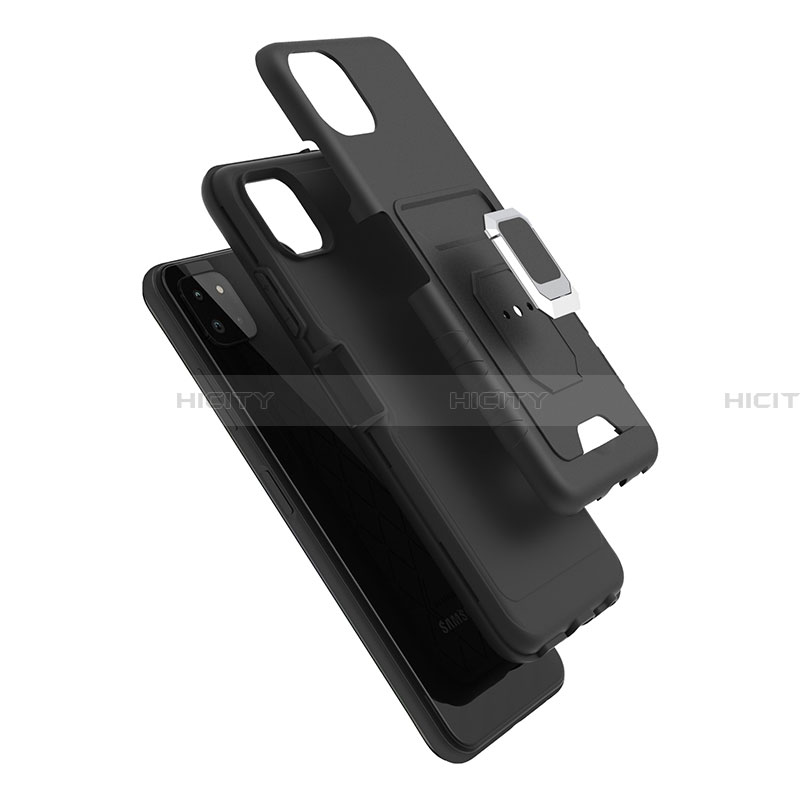 Silikon Hülle Handyhülle und Kunststoff Schutzhülle Hartschalen Tasche mit Magnetisch Fingerring Ständer J01S für Samsung Galaxy A22 5G groß