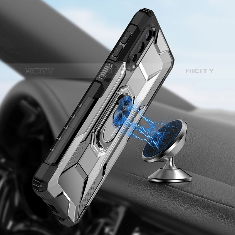 Silikon Hülle Handyhülle und Kunststoff Schutzhülle Hartschalen Tasche mit Magnetisch Fingerring Ständer J01S für Samsung Galaxy M02