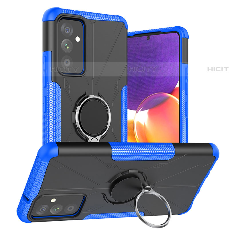 Silikon Hülle Handyhülle und Kunststoff Schutzhülle Hartschalen Tasche mit Magnetisch Fingerring Ständer J01X für Samsung Galaxy A05s Blau