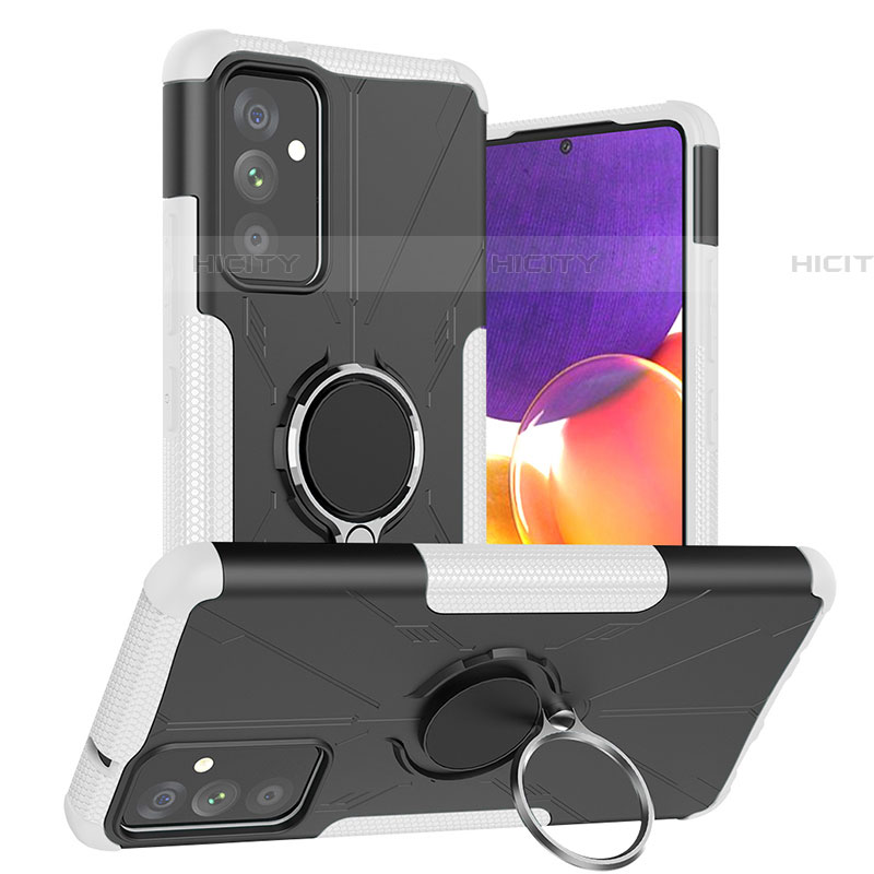 Silikon Hülle Handyhülle und Kunststoff Schutzhülle Hartschalen Tasche mit Magnetisch Fingerring Ständer J01X für Samsung Galaxy A05s Silber