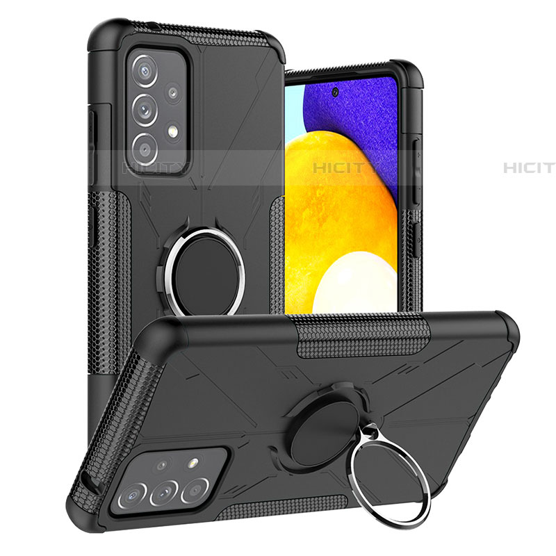 Silikon Hülle Handyhülle und Kunststoff Schutzhülle Hartschalen Tasche mit Magnetisch Fingerring Ständer J01X für Samsung Galaxy A52 4G groß