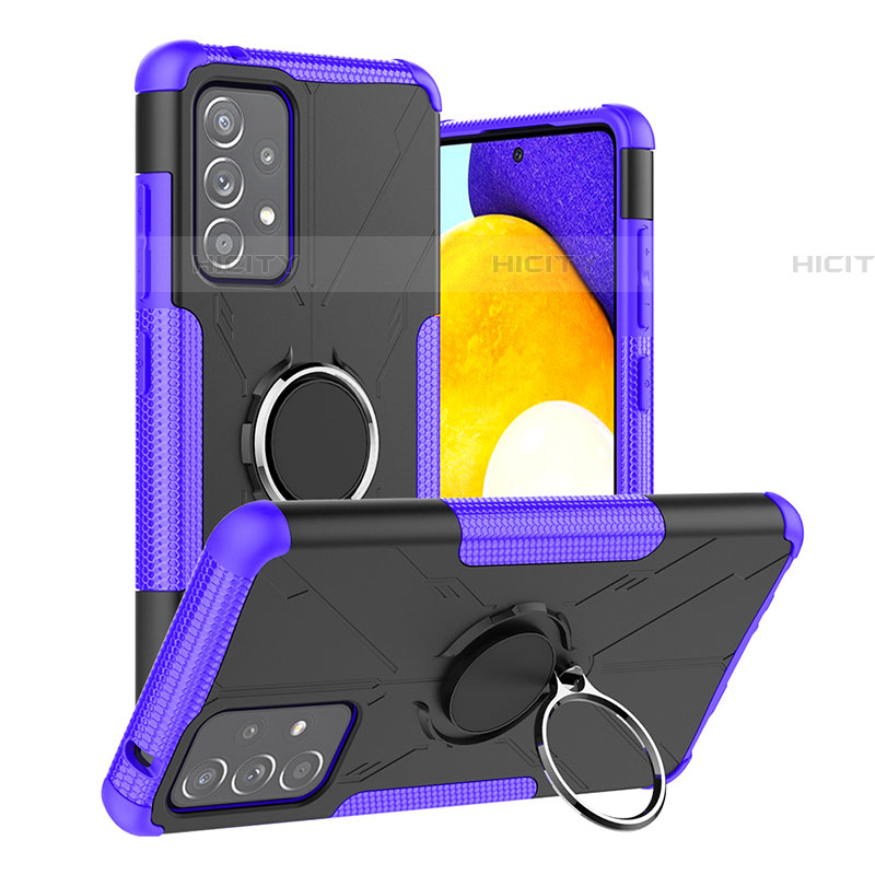 Silikon Hülle Handyhülle und Kunststoff Schutzhülle Hartschalen Tasche mit Magnetisch Fingerring Ständer J01X für Samsung Galaxy A52 4G