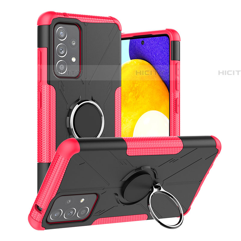 Silikon Hülle Handyhülle und Kunststoff Schutzhülle Hartschalen Tasche mit Magnetisch Fingerring Ständer J01X für Samsung Galaxy A52 5G Pink