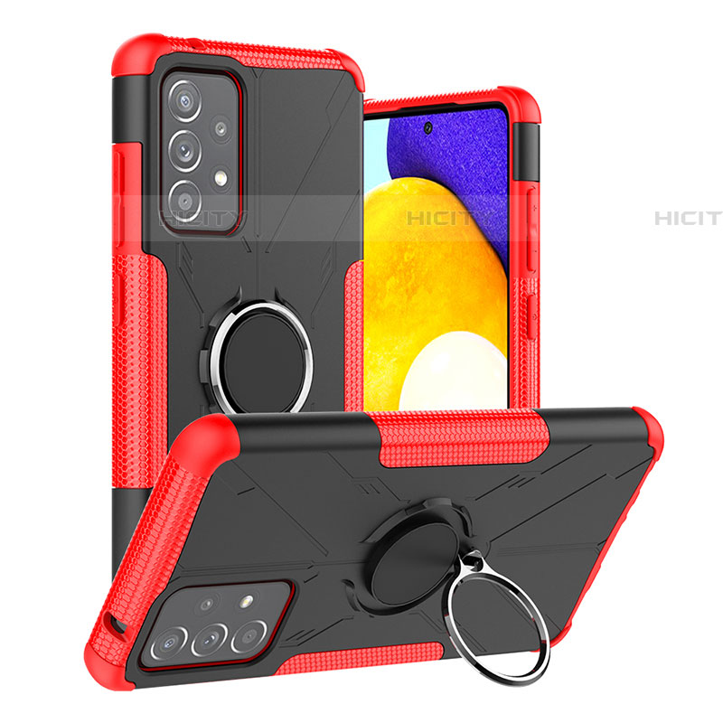 Silikon Hülle Handyhülle und Kunststoff Schutzhülle Hartschalen Tasche mit Magnetisch Fingerring Ständer J01X für Samsung Galaxy A52 5G Rot Plus