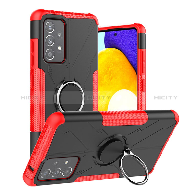 Silikon Hülle Handyhülle und Kunststoff Schutzhülle Hartschalen Tasche mit Magnetisch Fingerring Ständer J01X für Samsung Galaxy A52s 5G Rot