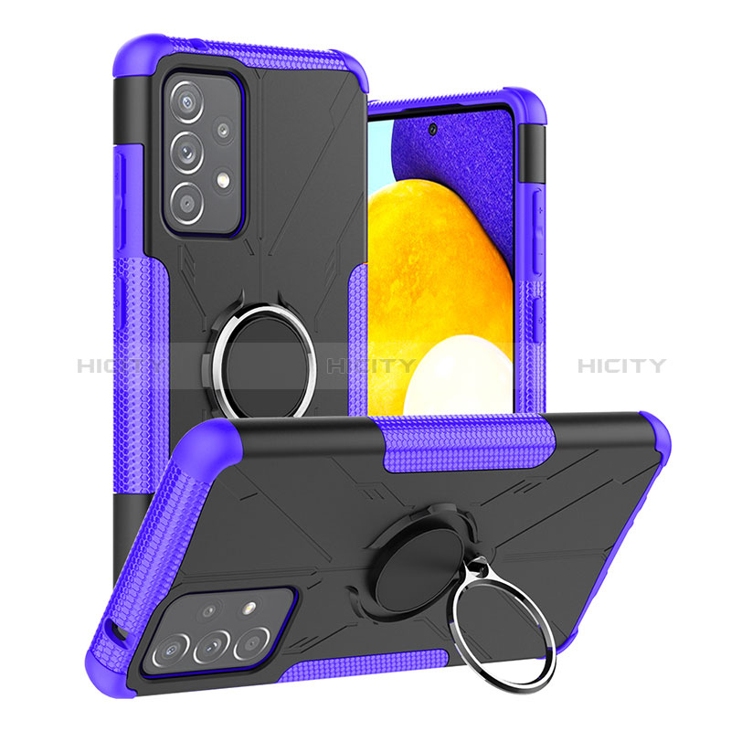 Silikon Hülle Handyhülle und Kunststoff Schutzhülle Hartschalen Tasche mit Magnetisch Fingerring Ständer J01X für Samsung Galaxy A52s 5G Violett