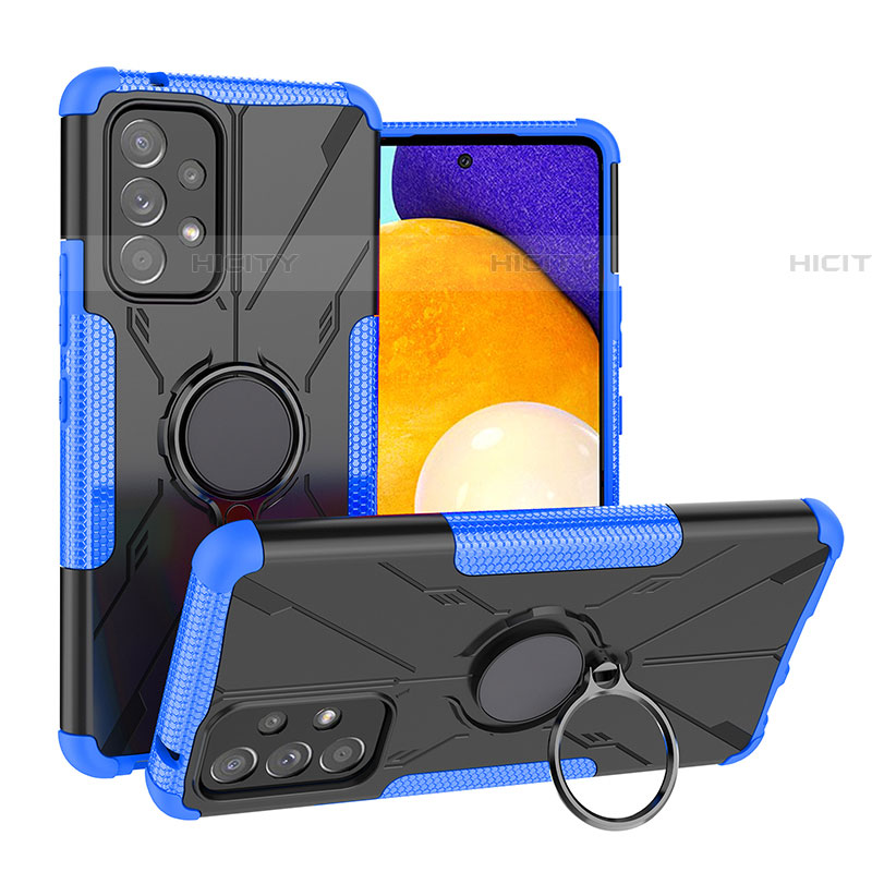 Silikon Hülle Handyhülle und Kunststoff Schutzhülle Hartschalen Tasche mit Magnetisch Fingerring Ständer J01X für Samsung Galaxy A53 5G Blau