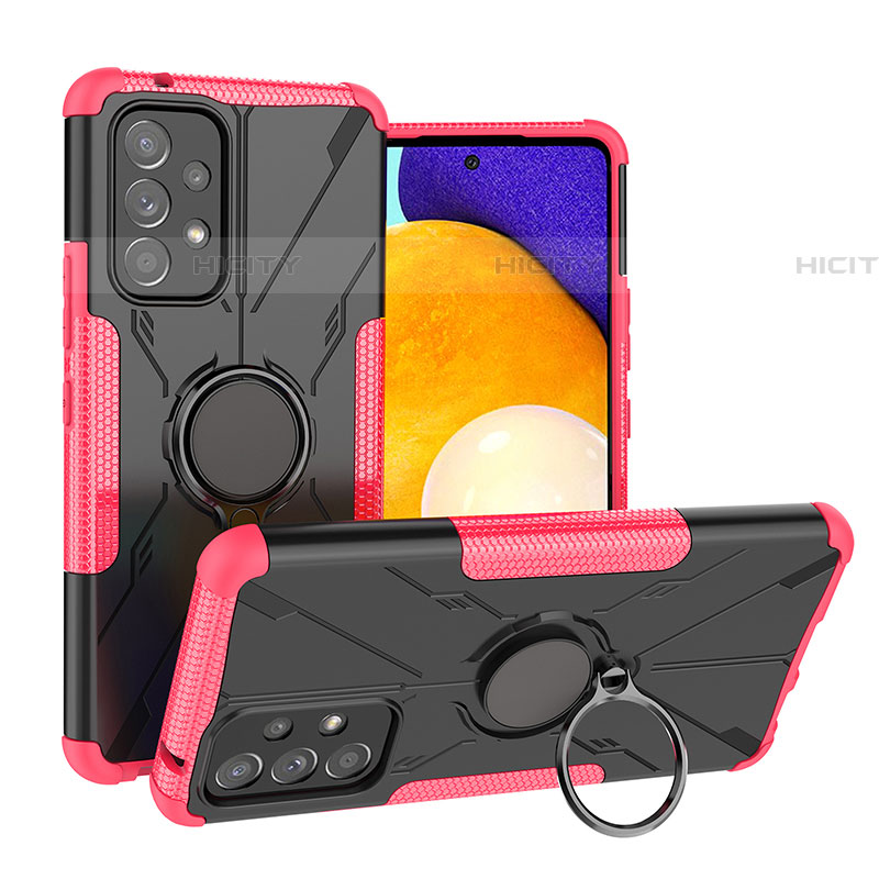 Silikon Hülle Handyhülle und Kunststoff Schutzhülle Hartschalen Tasche mit Magnetisch Fingerring Ständer J01X für Samsung Galaxy A53 5G Pink