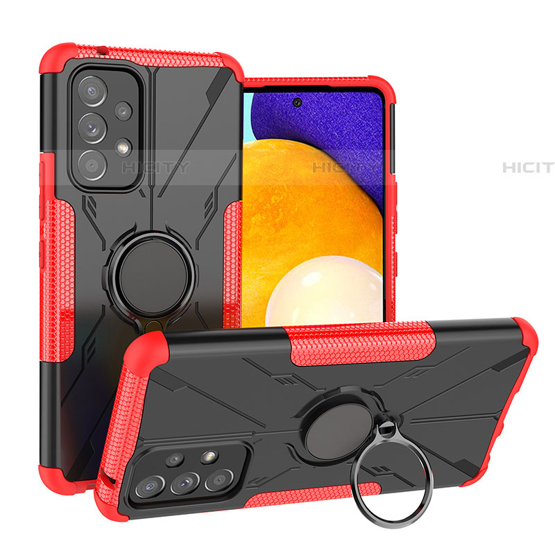 Silikon Hülle Handyhülle und Kunststoff Schutzhülle Hartschalen Tasche mit Magnetisch Fingerring Ständer J01X für Samsung Galaxy A53 5G Rot