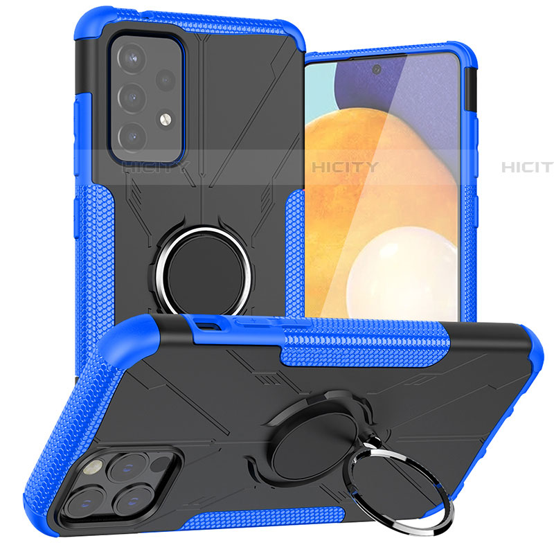 Silikon Hülle Handyhülle und Kunststoff Schutzhülle Hartschalen Tasche mit Magnetisch Fingerring Ständer J01X für Samsung Galaxy A72 4G Blau Plus