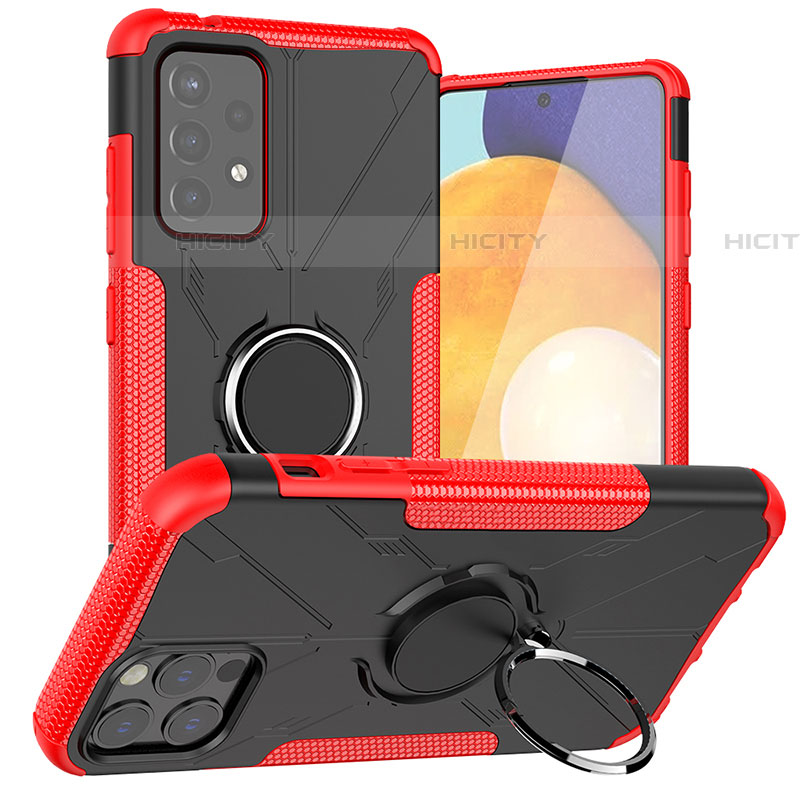 Silikon Hülle Handyhülle und Kunststoff Schutzhülle Hartschalen Tasche mit Magnetisch Fingerring Ständer J01X für Samsung Galaxy A72 4G Rot Plus