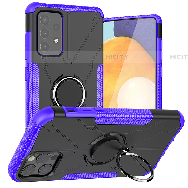 Silikon Hülle Handyhülle und Kunststoff Schutzhülle Hartschalen Tasche mit Magnetisch Fingerring Ständer J01X für Samsung Galaxy A72 5G Violett