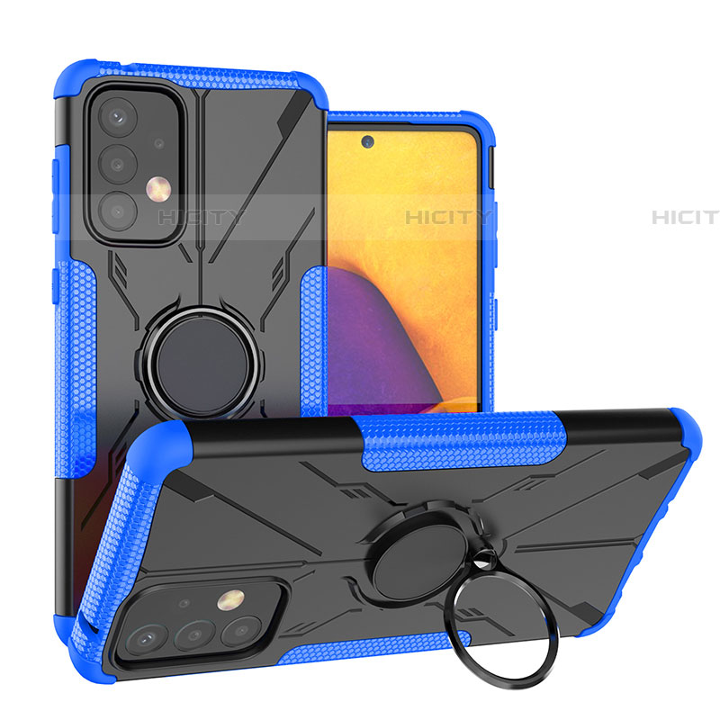 Silikon Hülle Handyhülle und Kunststoff Schutzhülle Hartschalen Tasche mit Magnetisch Fingerring Ständer J01X für Samsung Galaxy A73 5G Blau Plus