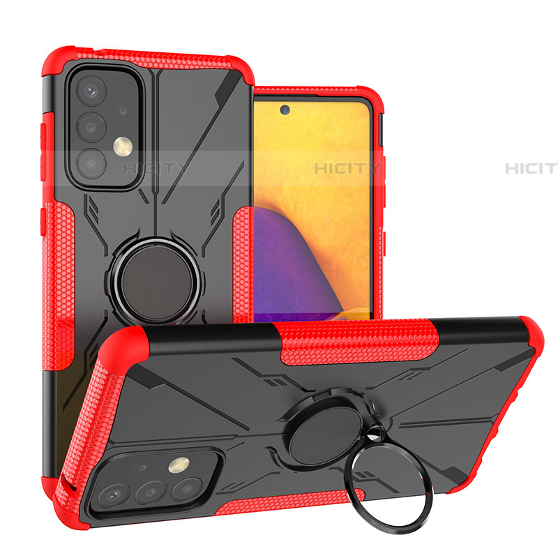 Silikon Hülle Handyhülle und Kunststoff Schutzhülle Hartschalen Tasche mit Magnetisch Fingerring Ständer J01X für Samsung Galaxy A73 5G Rot Plus