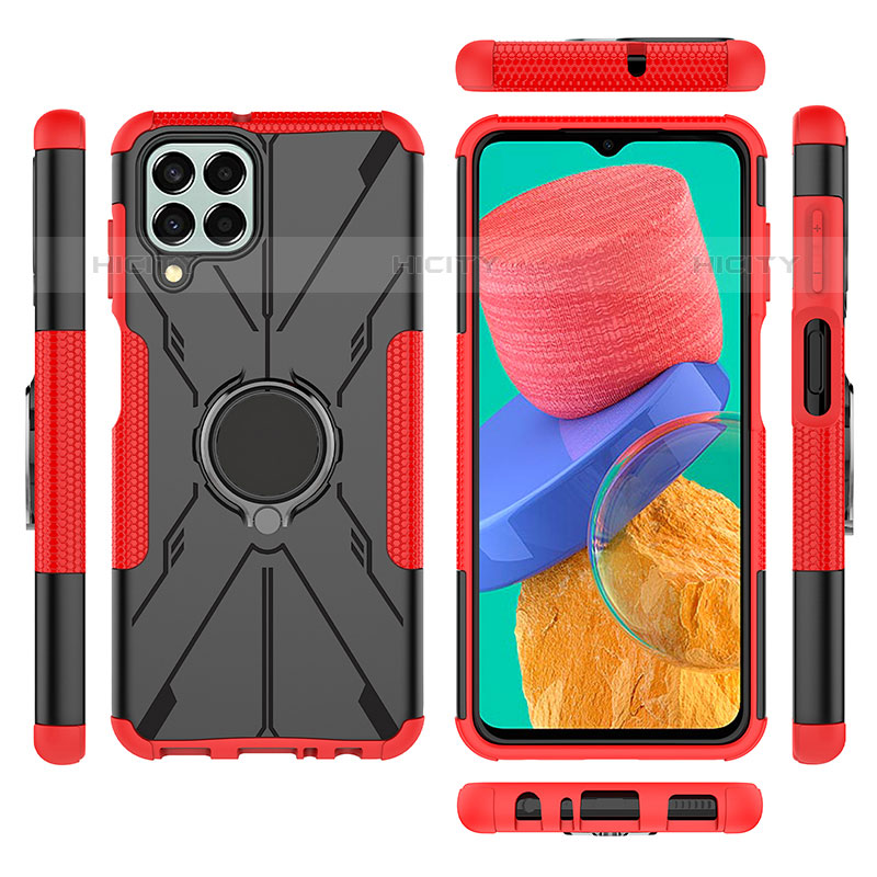 Silikon Hülle Handyhülle und Kunststoff Schutzhülle Hartschalen Tasche mit Magnetisch Fingerring Ständer J01X für Samsung Galaxy M33 5G groß