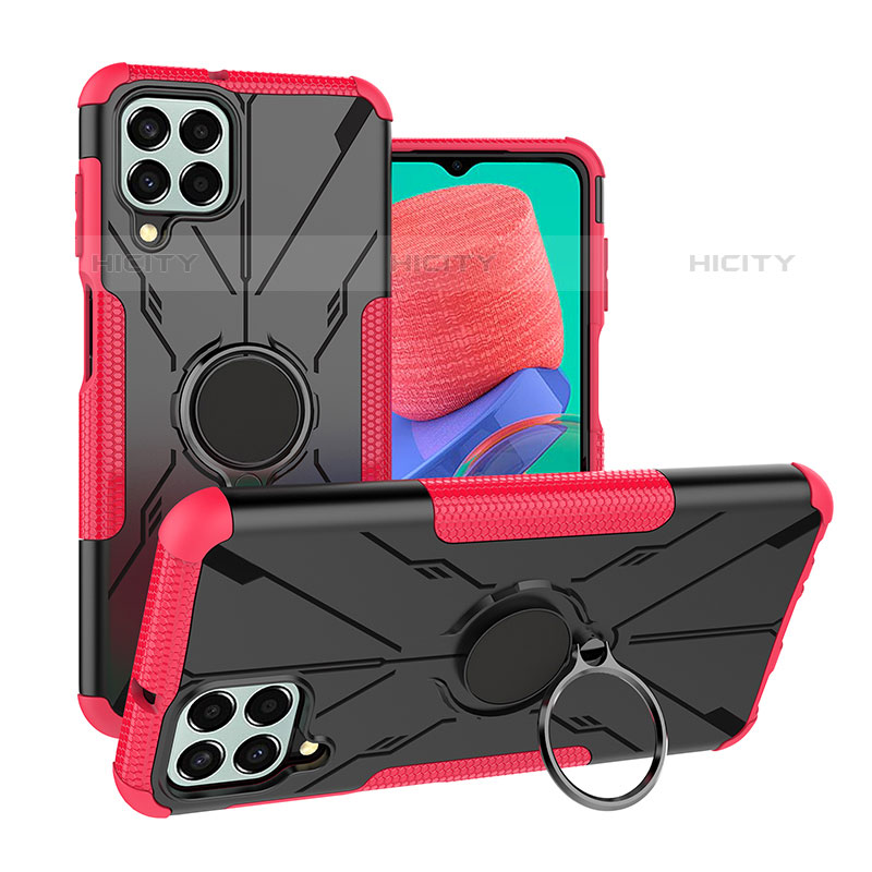 Silikon Hülle Handyhülle und Kunststoff Schutzhülle Hartschalen Tasche mit Magnetisch Fingerring Ständer J01X für Samsung Galaxy M33 5G groß