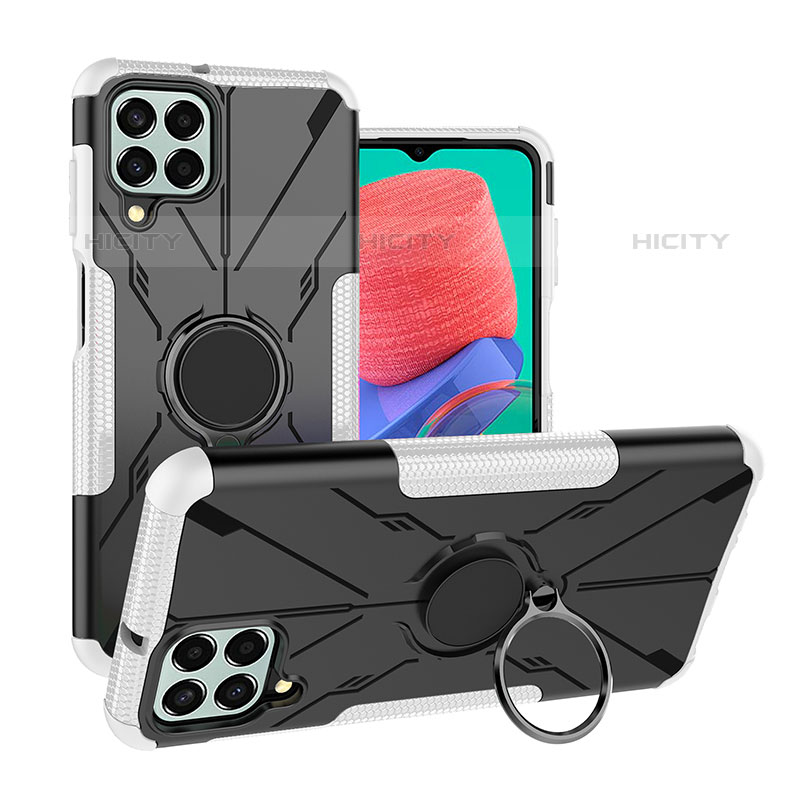 Silikon Hülle Handyhülle und Kunststoff Schutzhülle Hartschalen Tasche mit Magnetisch Fingerring Ständer J01X für Samsung Galaxy M33 5G groß