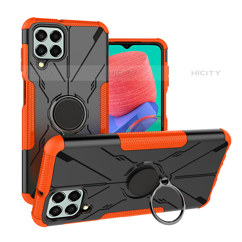 Silikon Hülle Handyhülle und Kunststoff Schutzhülle Hartschalen Tasche mit Magnetisch Fingerring Ständer J01X für Samsung Galaxy M33 5G groß