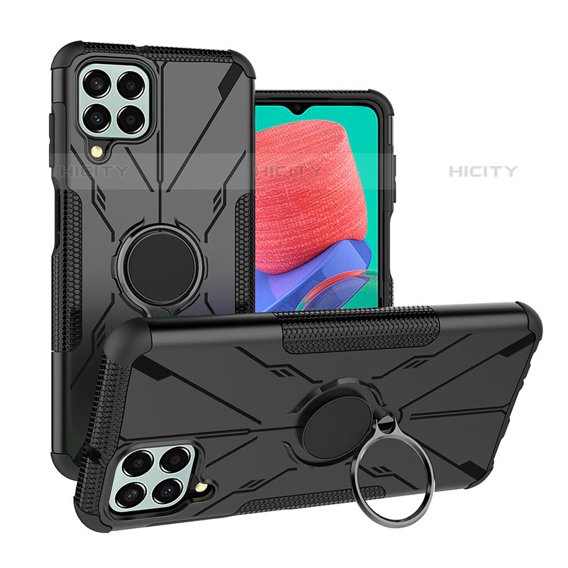 Silikon Hülle Handyhülle und Kunststoff Schutzhülle Hartschalen Tasche mit Magnetisch Fingerring Ständer J01X für Samsung Galaxy M33 5G groß